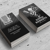 Barber Shop Haar Stylist Modern Zwart Metaal Visitekaartje