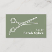 Barber Shop Haar Stylist Schaar Sage Groen Aangepa Visitekaartje (Voorkant)