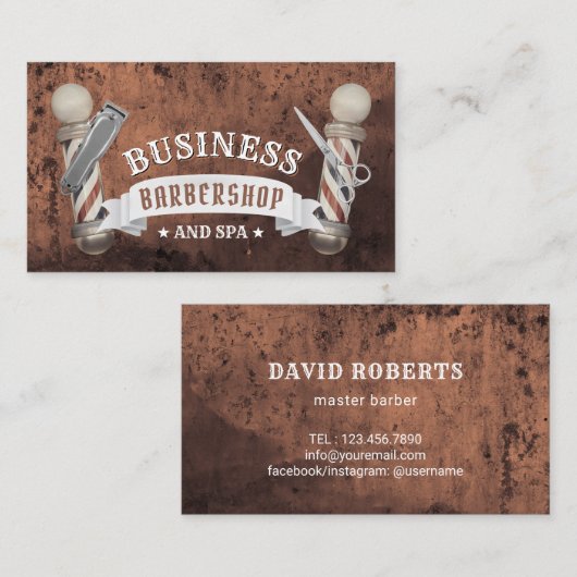 Barber Shop Hair Stylist Barbier Barbershop Copper Visitekaartje (Voorkant / Achterkant)