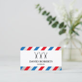 Barber Shop Hair Stylist Blue & Red Stripes Visitekaartje (Staand voorkant)