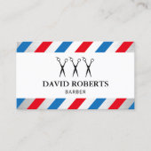 Barber Shop Hair Stylist Blue & Red Stripes Visitekaartje (Voorkant)