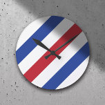 Barber Shop Hair Stylist Minimalistisch Blauw Rood Ronde Klok<br><div class="desc">Barber Shop Hair Stylist Minimalistische Barber Blauw & Rode Strepen Klok.</div>