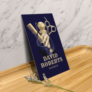 Barber Shop Hair Stylist Navy & Gold Barbershop Visitekaartje