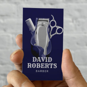 Barber Shop Hair Stylist Navy & Silver Barbershop Visitekaartje