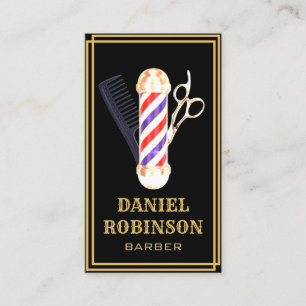 Barber Shop Hair Stylist Red & Blue - Zwart & goud Visitekaartje