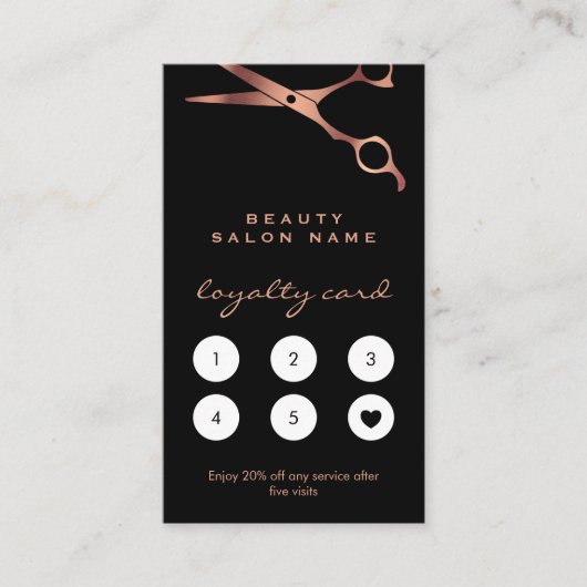 Barber Shop Hairdresser Black Copper Scissors Klantenkaartje (Voorkant)