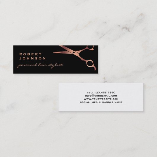 Barber Shop Hairdresser Black Copper Scissors Mini Visitekaartje (Voorkant / Achterkant)