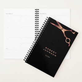 Barber Shop Hairdresser Black Copper Scissors Planner