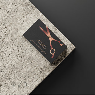 Barber Shop Hairdresser Black Copper Scissors Visitekaartje