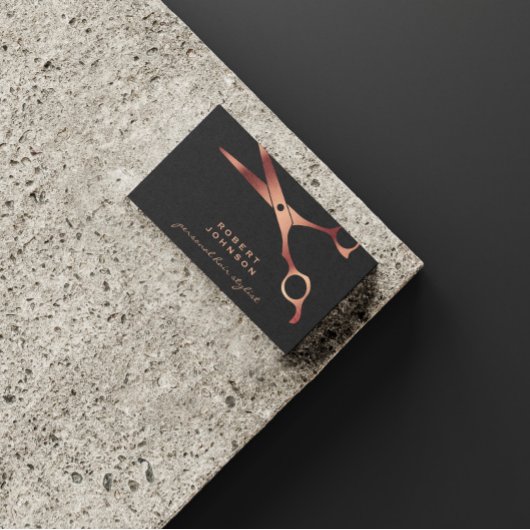 Barber Shop Hairdresser Black Copper Scissors Visitekaartje