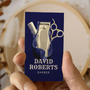 Barber Shop Hairdresser Navy Blue Gold Barbershop Visitekaartje