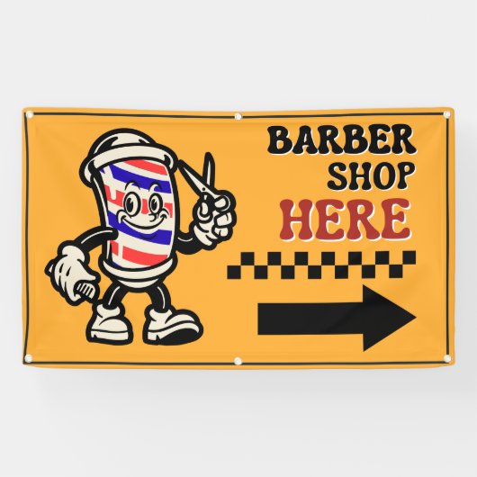 Barber Shop Hier Pijl Sla Rechts Hek Advertentie Spandoek (Horizontaal)