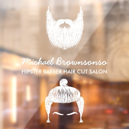Barber Shop hipster baard snor wit Raamsticker (Vel 2)