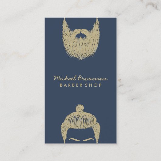 Barber Shop hipster beard mustache marine gold Visitekaartje (Voorkant)