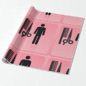 Barber Shop Icon Kapsel Kam en Schaar Cadeaupapier (Uitgerold)