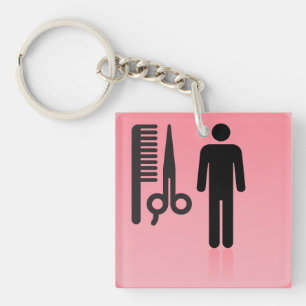 Barber Shop Icon Kapsel Kam en Schaar Sleutelhanger