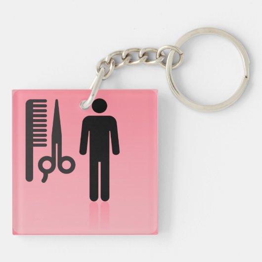 Barber Shop Icon Kapsel Kam en Schaar Sleutelhanger (Achterkant)