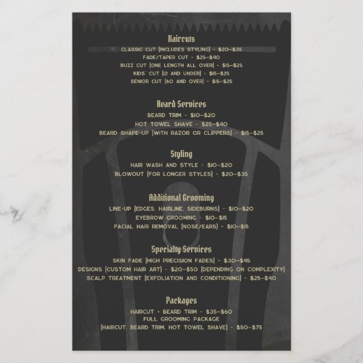 Barber Shop Kapperszaak Prijslijst Service Menu (Voorkant)
