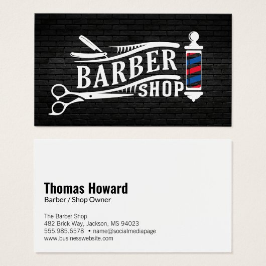Barber Shop Logo | bakstenen muur Visitekaartje (Voorkant /achterkant)