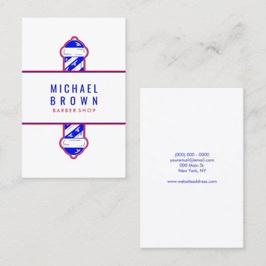 Barber shop logo navy red eenvoudige poel visitekaartje (Voorkant / Achterkant)