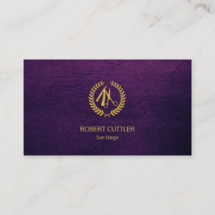 Barber shop luxe eenvoudige gouden paarse lederen visitekaartje