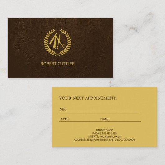 Barber shop luxe logo afspraak sjabloon afsprakenkaartje (Voorkant / Achterkant)