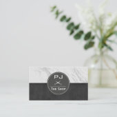 Barber Shop Marble Sleek Black Monogram Visitekaartje (Staand voorkant)