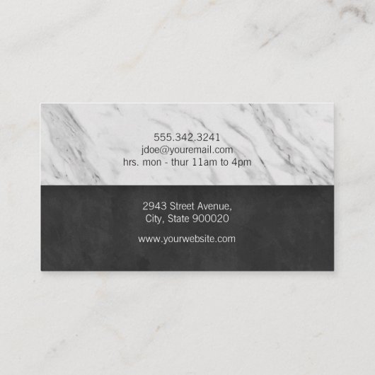Barber Shop Marble Sleek Black Monogram Visitekaartje (Achterkant)
