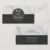 Barber Shop Marble Sleek Black Monogram Visitekaartje (Voorkant / Achterkant)