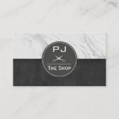Barber Shop Marble Sleek Black Monogram Visitekaartje (Voorkant)