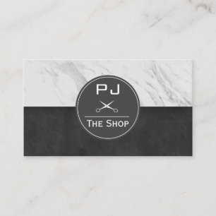 Barber Shop Marble Sleek Black Monogram Visitekaartje