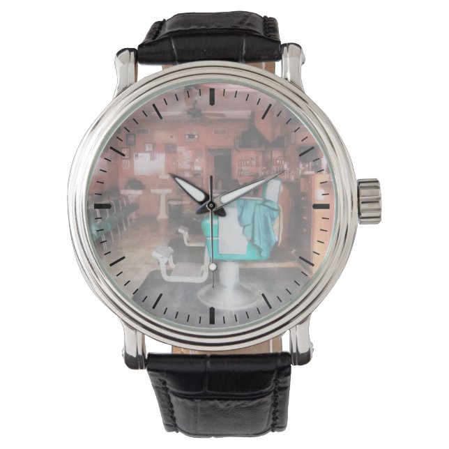 Barber shop met groene Barber Chairs Horloge (Voorkant)