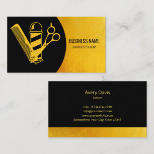 Barber Shop Modern Black & Gold Hair Stylist Visitekaartje