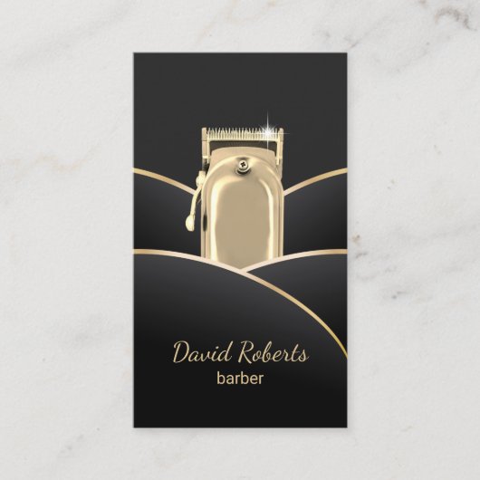 Barber Shop Modern Black & Gold Hair Stylist Visitekaartje (Voorkant)