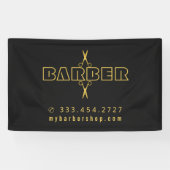Barber shop modern script gouden schaar zwart spandoek (Horizontaal)