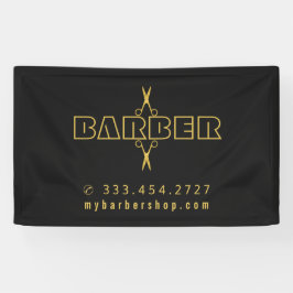 Barber shop modern script gouden schaar zwart spandoek