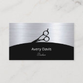 Barber Shop Moderne Zilver en Zwart Haar Stylist Visitekaartje (Voorkant)