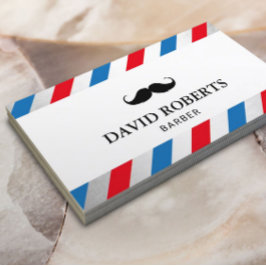 Barber Shop Mustache Hair Stylist Blue Red Stripes Visitekaartje