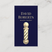 Barber Shop Navy Gold Barber Pole Barbershop Hair Visitekaartje (Voorkant)