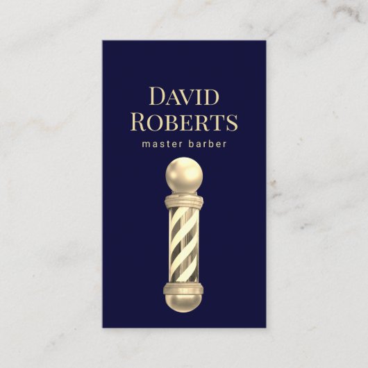 Barber Shop Navy Gold Barber Pole Barbershop Hair Visitekaartje (Voorkant)