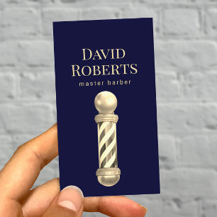 Barber Shop Navy Gold Barber Pole Barbershop Hair Visitekaartje