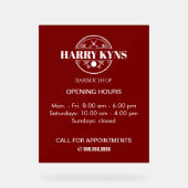 Barber shop openingstijden custom acryl bord (Voorkant)