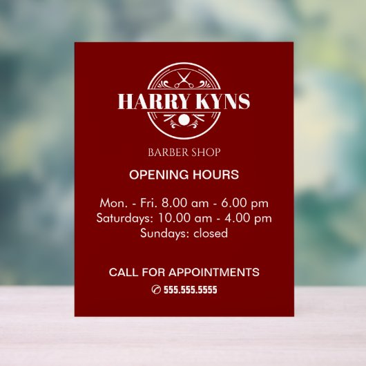 Barber shop openingstijden custom acryl bord (Neutraal)