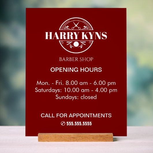 Barber shop openingstijden custom acryl bord (Neutraal)