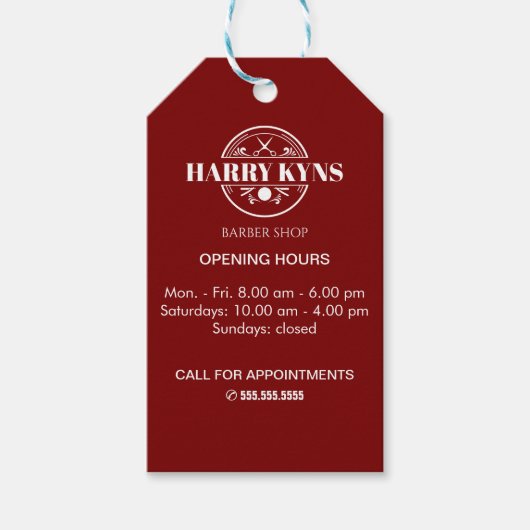 Barber shop openingstijden custom cadeaulabel (Voorkant)
