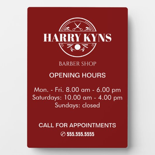 Barber shop openingstijden custom fotoplaat (voorkant)