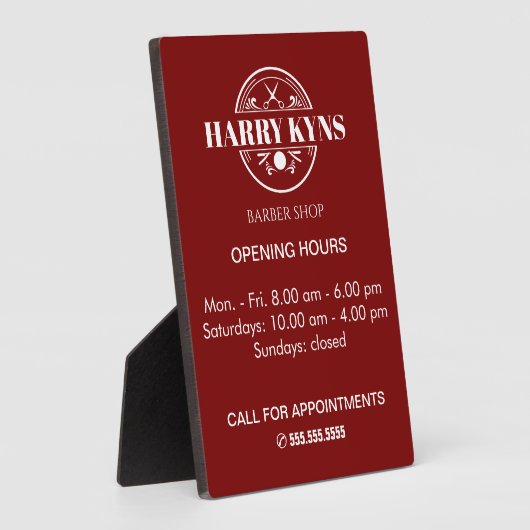 Barber shop openingstijden custom fotoplaat (Zijkant)