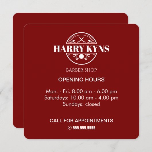 Barber shop openingstijden custom kaart (Voorkant / Achterkant)