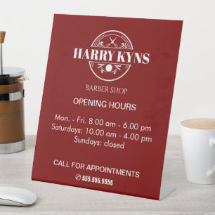Barber shop openingstijden custom reclamebord met voetstuk