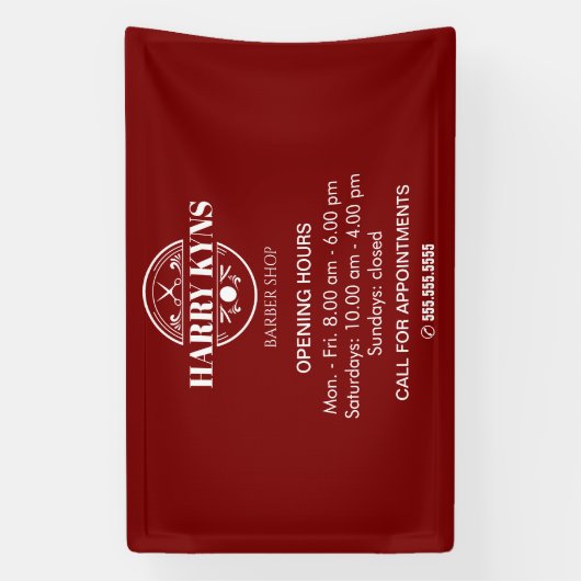 Barber shop openingstijden custom spandoek (Verticaal)